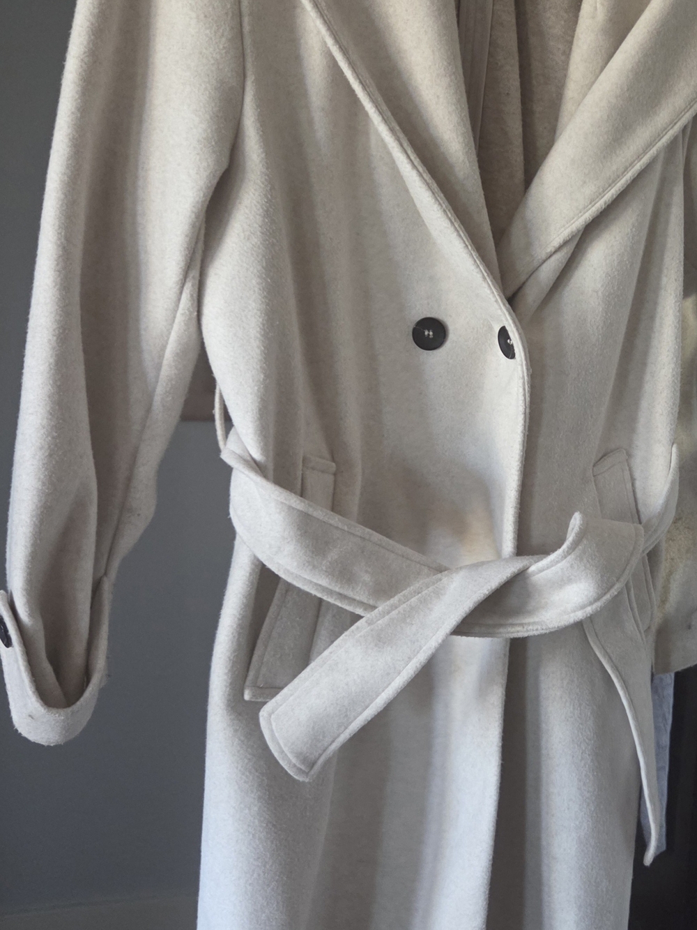 Zara Soft Hooded Belted Coat Coat, Ecru Wool-Blend Trench Coat